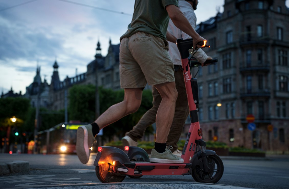 Riding a Voi e-scooter in Stockholm